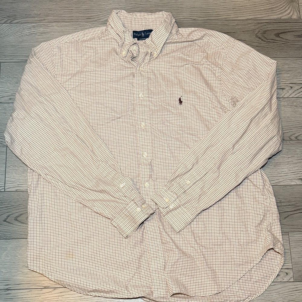 Polo by Ralph Lauren Men's Biege Button Up Shirt Classic Fit Size 18 36/37